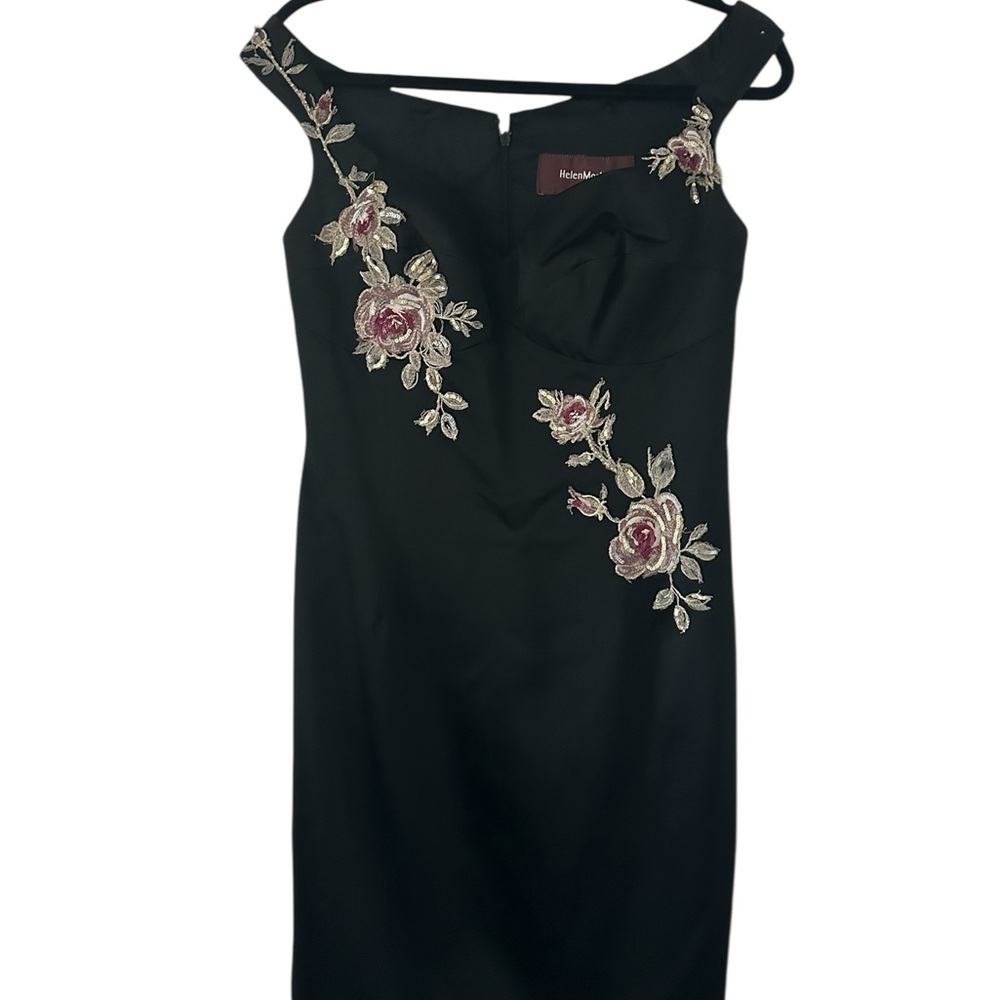 Helen Morley Elegant Black Floral Handcrafted Embroidered Dress Size 10 - Picture 3 of 8